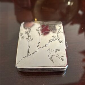 Cigarette Case 830 silver, Cherry tree with bird engraving. Beautiful!